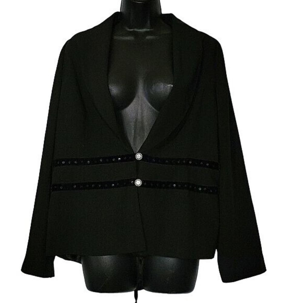 DeLuca Black Sequined Velvet‎ Trim Blazer Jacket XXL